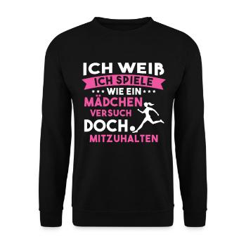 Fußball Sport Mädchen Geschenk - Unisex Pullover - Schwarz - Vorne - Alina (178cm) & Michal (187cm)