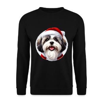 Shih Tzu Hund im Weihnachtsoutfit - Weihnachtsgeschenk - Unisex Pullover - Schwarz - Vorne - Alina (178cm) & Michal (187cm)