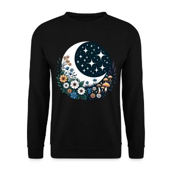 Moon Mushrooms Cottagecore Flowers Night Goblincore - Unisex Sweatshirt - black - Front - Alina (178cm) & Michal (187cm)