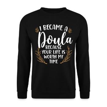 Doula accoucheuse Je suis devenue une - Sweat-shirt Unisexe - noir - Devant - Alina (178cm) & Michal (187cm)
