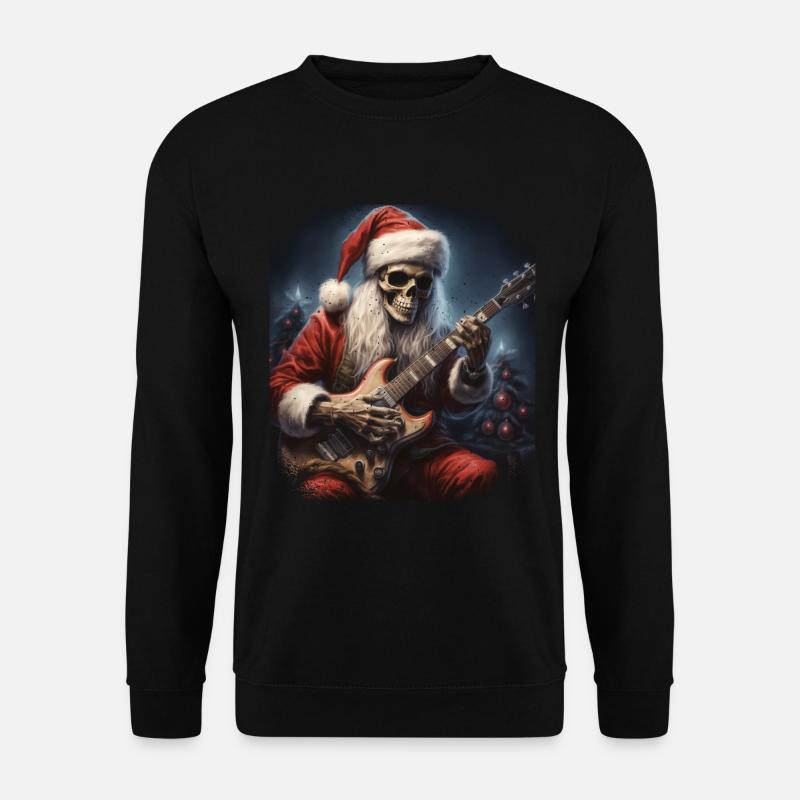 Santa Skelett Weihnachtsmann spielt e-Gitarre - Unisex Pullover - Schwarz