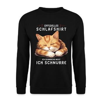 Offizielles Schlafshirt personalisiert mit Katze - Unisex Pullover - Schwarz - Vorne - Alina (178cm) & Michal (187cm)