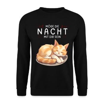 Möge die Nacht mit dir sein - Schlafshirt Katze - Unisex Pullover - Schwarz - Vorne - Alina (178cm) & Michal (187cm)