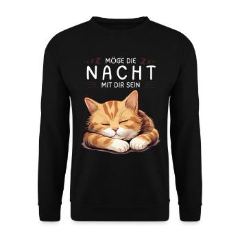 Möge die Nacht mit dir sein - Schlafshirt Katze - Unisex Pullover - Schwarz - Vorne - Alina (178cm) & Michal (187cm)