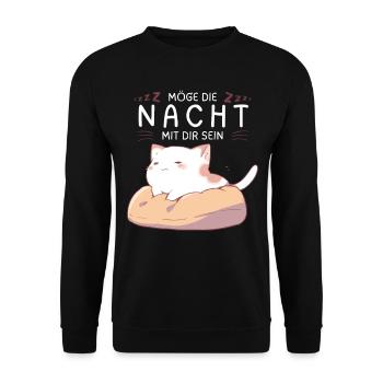 Möge die Nacht mit dir sein - Schlafshirt Katze - Unisex Pullover - Schwarz - Vorne - Alina (178cm) & Michal (187cm)