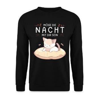 Möge die Nacht mit dir sein - Schlafshirt Katze - Unisex Pullover - Schwarz - Vorne - Alina (178cm) & Michal (187cm)