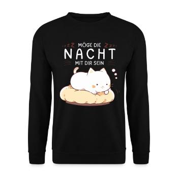 Möge die Nacht mit dir sein - Schlafshirt Katze - Unisex Pullover - Schwarz - Vorne - Alina (178cm) & Michal (187cm)