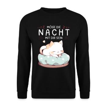 Möge die Nacht mit dir sein - Schlafshirt Katze - Unisex Pullover - Schwarz - Vorne - Alina (178cm) & Michal (187cm)