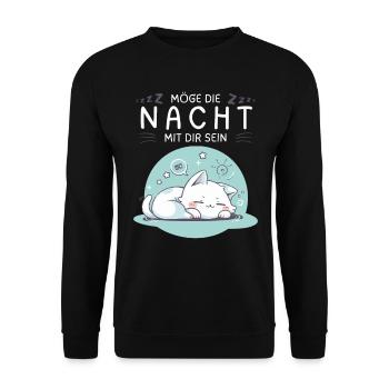 Möge die Nacht mit dir sein - Schlafshirt Katze - Unisex Pullover - Schwarz - Vorne - Alina (178cm) & Michal (187cm)