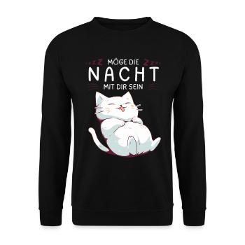 Möge die Nacht mit dir sein - Schlafshirt Katze - Unisex Pullover - Schwarz - Vorne - Alina (178cm) & Michal (187cm)