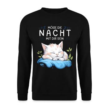 Möge die Nacht mit dir sein - Schlafshirt Katze - Unisex Pullover - Schwarz - Vorne - Alina (178cm) & Michal (187cm)