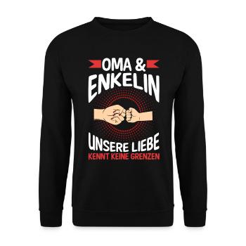 Oma Großmutter und Enkelin - Unisex Pullover - Schwarz - Vorne - Alina (178cm) & Michal (187cm)