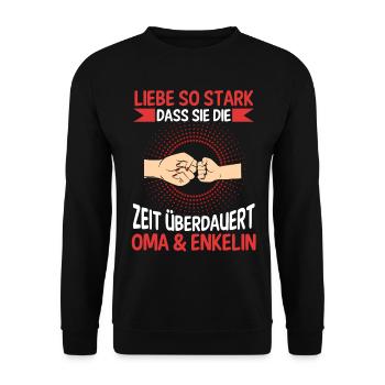 Oma Großmutter und Enkelin - Unisex Pullover - Schwarz - Vorne - Alina (178cm) & Michal (187cm)
