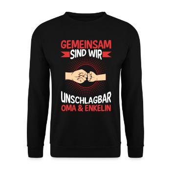 Oma Großmutter und Enkelin - Unisex Pullover - Schwarz - Vorne - Alina (178cm) & Michal (187cm)