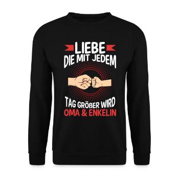 Oma Großmutter und Enkelin - Unisex Pullover - Schwarz - Vorne - Alina (178cm) & Michal (187cm)