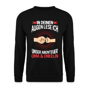 Oma Großmutter und Enkelin - Unisex Pullover - Schwarz - Vorne - Alina (178cm) & Michal (187cm)