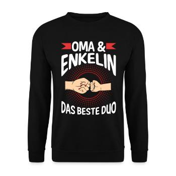 Oma Großmutter und Enkelin - Unisex Pullover - Schwarz - Vorne - Alina (178cm) & Michal (187cm)