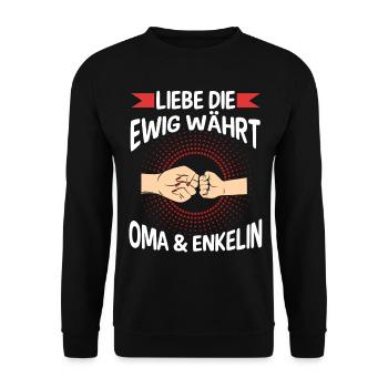 Oma Großmutter und Enkelin - Unisex Pullover - Schwarz - Vorne - Alina (178cm) & Michal (187cm)