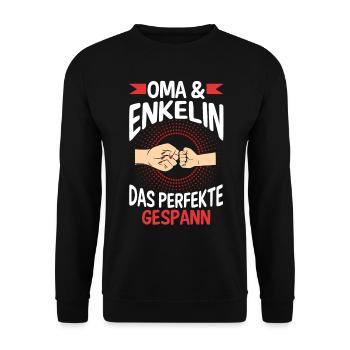 Oma Großmutter und Enkelin - Unisex Pullover - Schwarz - Vorne - Alina (178cm) & Michal (187cm)