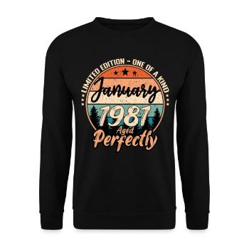 Januar 1981 Geburtstag 1981 Legenden Januar - Unisex Pullover - Schwarz - Vorne - Alina (178cm) & Michal (187cm)