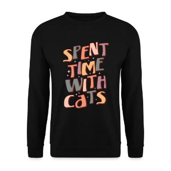 Spent Time with Cats - Lustige Katzen Mama Retro - Unisex Pullover - Schwarz - Vorne - Alina (178cm) & Michal (187cm)