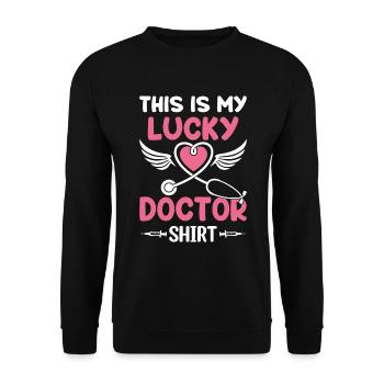C’est ma chemise de docteur porte-bonheur - Hôpital Doctor Li - Sweat-shirt Unisexe - noir - Devant - Alina (178cm) & Michal (187cm)
