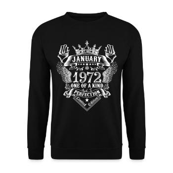 1972 Janvier 1972 anniversaire January 1972 - Sweat-shirt Unisexe - noir - Devant - Alina (178cm) & Michal (187cm)