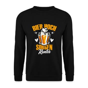 Bier hoch Sorgen runter, Party, Spaß, Fun, Humor, - Unisex Pullover - Schwarz - Vorne - Alina (178cm) & Michal (187cm)