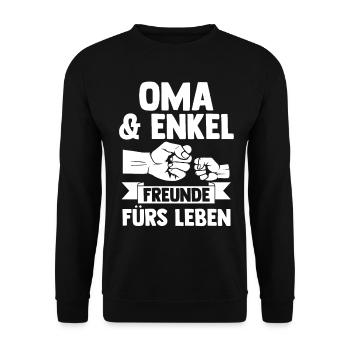 Oma Großmutter und Enkel - Unisex Pullover - Schwarz - Vorne - Alina (178cm) & Michal (187cm)