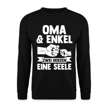 Oma Großmutter und Enkel - Unisex Pullover - Schwarz - Vorne - Alina (178cm) & Michal (187cm)