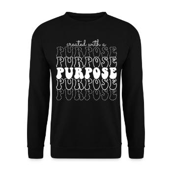 Mit Einem Zweck Geschaffen Groovy Bibelvers - Unisex Pullover - Schwarz - Vorne - Alina (178cm) & Michal (187cm)