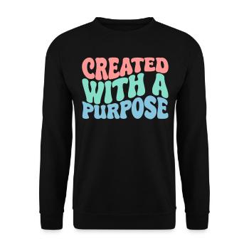 Mit Einem Zweck Geschaffen Groovy Bibelvers - Unisex Pullover - Schwarz - Vorne - Alina (178cm) & Michal (187cm)
