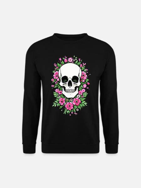 Skull Blütenschädel Totenkopf Schädel mit Blumen - Unisex Pullover - Schwarz