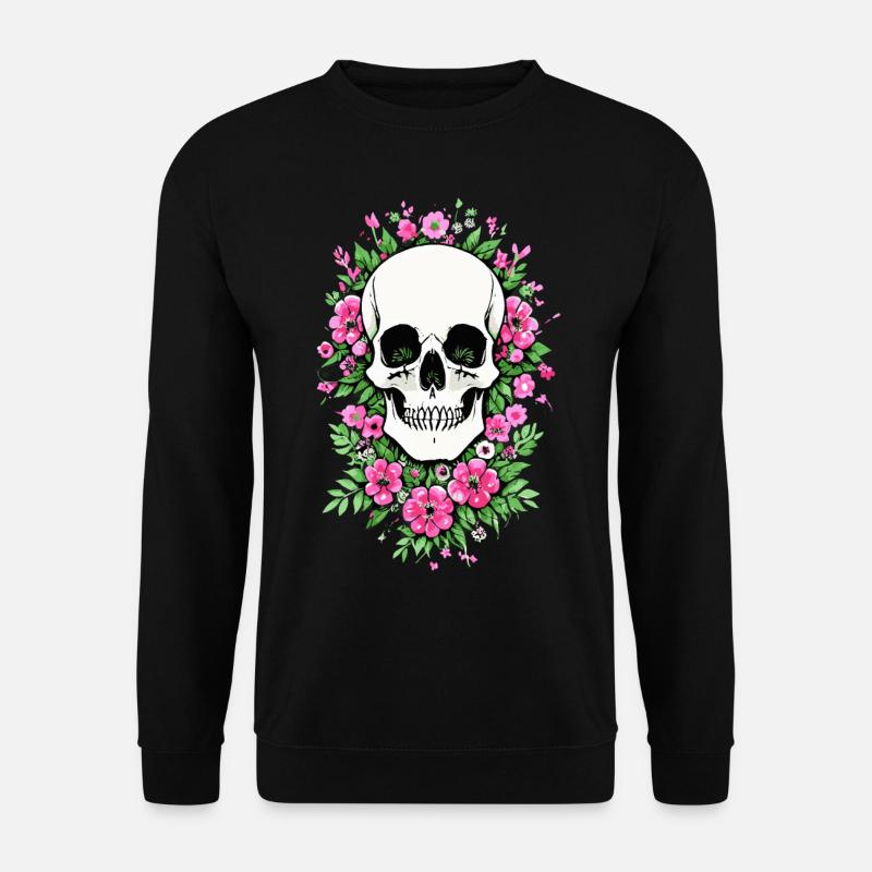 Skull Blütenschädel Totenkopf Schädel mit Blumen - Unisex Pullover - Schwarz