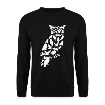 Eule Vogel Wald Wildtier Tier Eulen Scherenschnitt - Unisex Pullover - Schwarz - Vorne - Alina (178cm) & Michal (187cm)