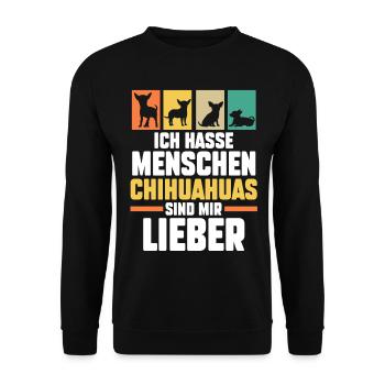 Hund Chihuahua - Unisex Pullover - Schwarz - Vorne - Alina (178cm) & Michal (187cm)
