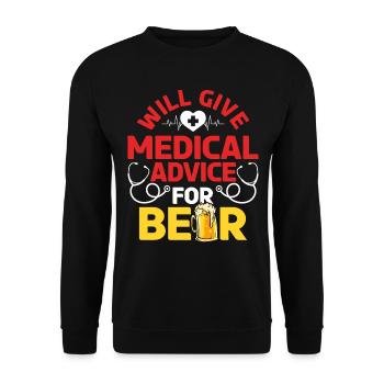 Funny Doctor - Will Give Medical Advice For Beer - Unisex Pullover - Schwarz - Vorne - Alina (178cm) & Michal (187cm)