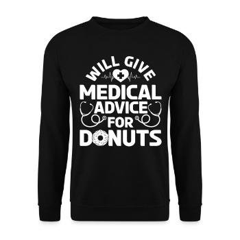 Will Give Medical Advice For Donuts - Funny Doctor - Unisex Pullover - Schwarz - Vorne - Alina (178cm) & Michal (187cm)