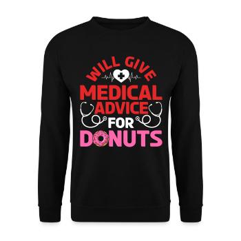 Funny Doctor - Will Give Medical Advice For Donuts - Unisex Pullover - Schwarz - Vorne - Alina (178cm) & Michal (187cm)