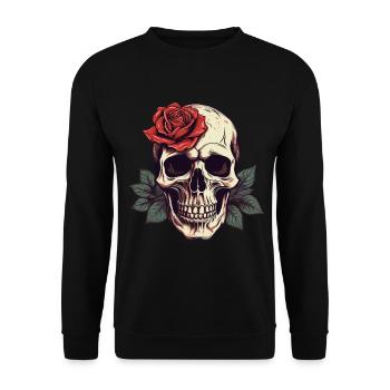 Totenkopf Rose Ästhetik Grunge Goth Totenkopf - Unisex Pullover - Schwarz - Vorne - Alina (178cm) & Michal (187cm)