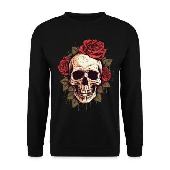 Totenschädel Rosen Ästhetik Grunge Goth Totenkopf - Unisex Pullover - Schwarz - Vorne - Alina (178cm) & Michal (187cm)