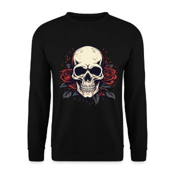 Totenschädel Ästhetik Rosen Grunge Goth Totenkopf - Unisex Pullover - Schwarz - Vorne - Alina (178cm) & Michal (187cm)