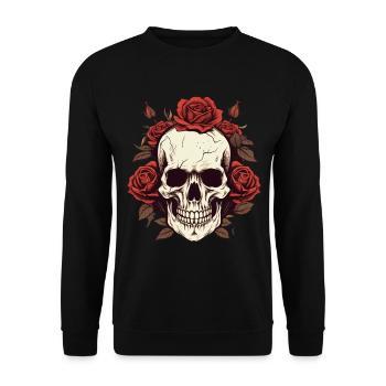 Totenschädel Rosen Ästhetik Grunge Goth Totenkopf - Unisex Pullover - Schwarz - Vorne - Alina (178cm) & Michal (187cm)