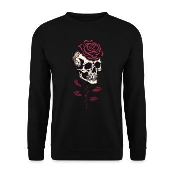 Totenschädel Rose Ästhetik Goth Totenkopf Grunge - Unisex Pullover - Schwarz - Vorne - Alina (178cm) & Michal (187cm)