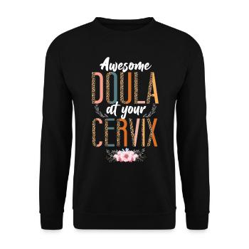 Doula Travailleuse à La Naissance Jeu De Mots Léopard - Sweat-shirt Unisexe - noir - Devant - Alina (178cm) & Michal (187cm)