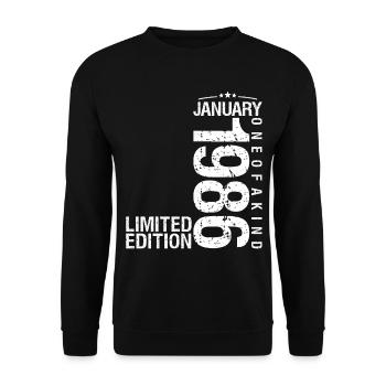 Janvier 1986 Janvier anniversaire January 1986 - Sweat-shirt Unisexe - noir - Devant - Alina (178cm) & Michal (187cm)