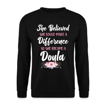 Doula Birth Worker She Believed - Unisex Pullover - Schwarz - Vorne - Alina (178cm) & Michal (187cm)