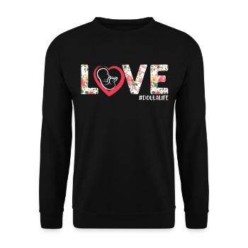 Doula Birth Worker Flower Heart - Unisex Pullover - Schwarz - Vorne - Alina (178cm) & Michal (187cm)