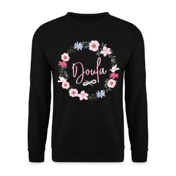 Doula Birth Worker Flower Doula - Unisex Sweatshirt - black - Front - Alina (178cm) & Michal (187cm)