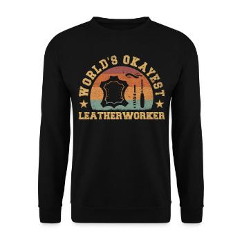Retro World's Okayest Leatherworker - Unisex Sweatshirt - black - Front - Alina (178cm) & Michal (187cm)